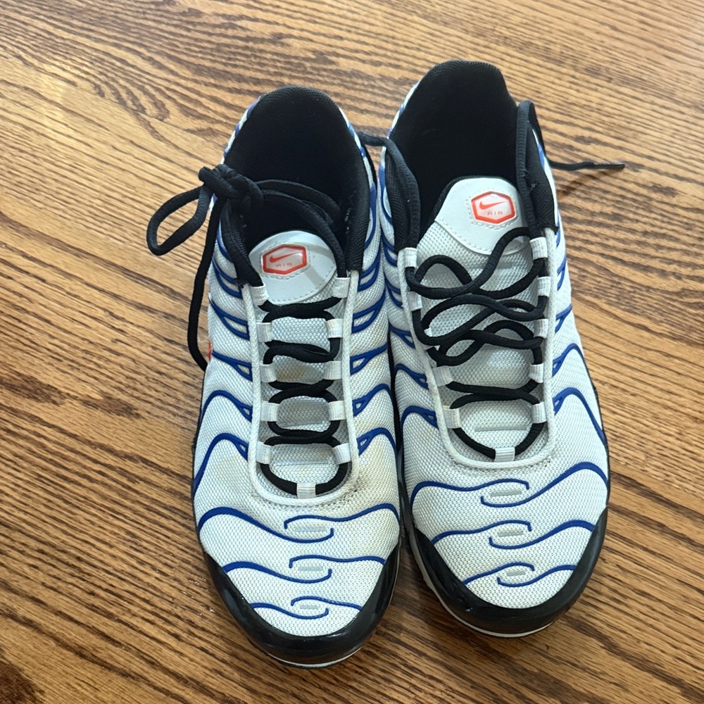 Nike White and Blue Sneakers with Black Accents